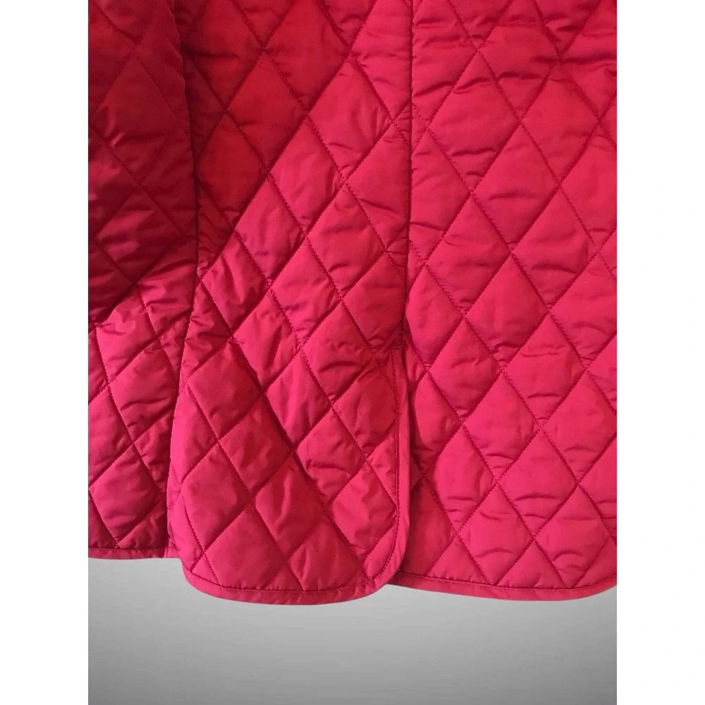 Lands End Women's Sz M 10-12 Red Quilted Puffer Full Zip Christmas  Jacket‎ Coat